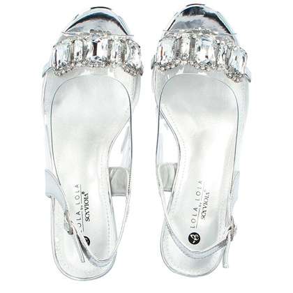 Sandały na ozdobnym obcasie - SCAVIOLA S-145 SREBRNE