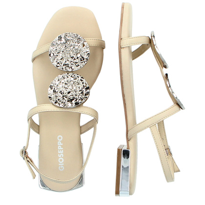 Skórzane sandałki z ozdobami - GIOSEPPO 72364 KREMOWE