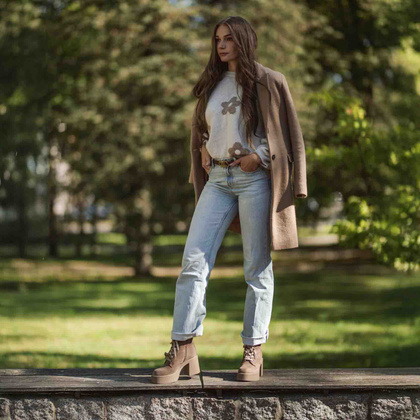 Sznurowane botki ze skóry - KARINO 5323 BRĄZOWE