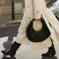 Okrągła torebka ze zamszu - TOSCANIO G89 BRĄZOWA