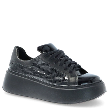 Skórzane sneakersy na grubej podeszwie  - TYMOTEO P1020 CZARNE