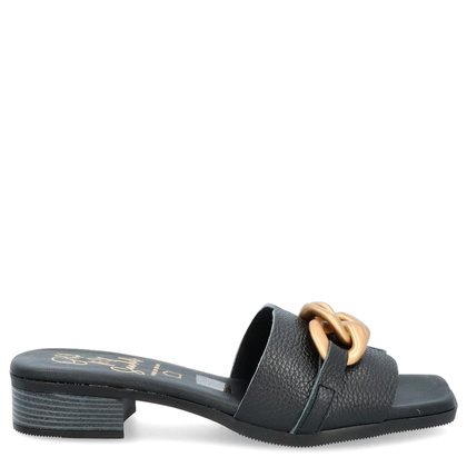 Skórzane klapki z ozdobą - OH! MY SANDALS 5348 CZARNE