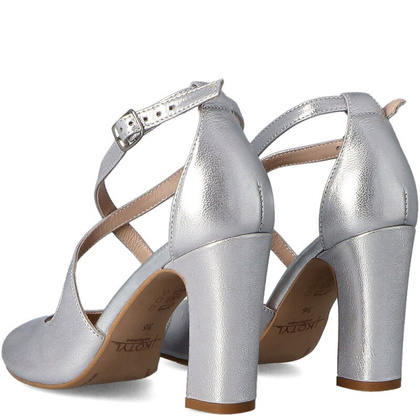 Sandałki na słupku z paskami - KOTYL 5905 SREBRNE