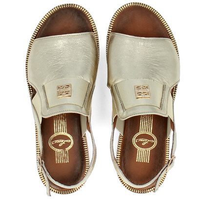 Płaskie sandały ze skóry - LEMAR 40385 ZŁOTE