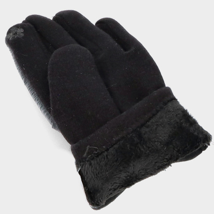 Rękawiczki damskie z futrzanym pomponem - TYMOTEO LOVE R01 CZARNE