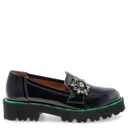 Lakierowane półbuty z ozdobą - TYMOTEO G1050 CZARNE + ZIELONY