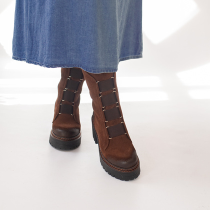 Wysokie workery ze skóry - TYMOTEO 2163/2 BRĄZOWE