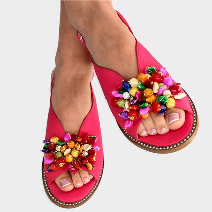 Skórzane sandały z ozdobą - TYMOTEO G1043 FUKSJA