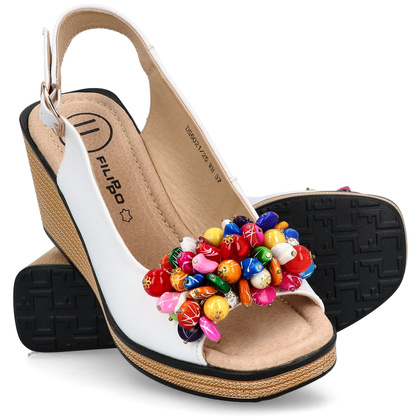 Skórzane sandały na koturnie - FILIPPO DS6021/25 BIAŁE