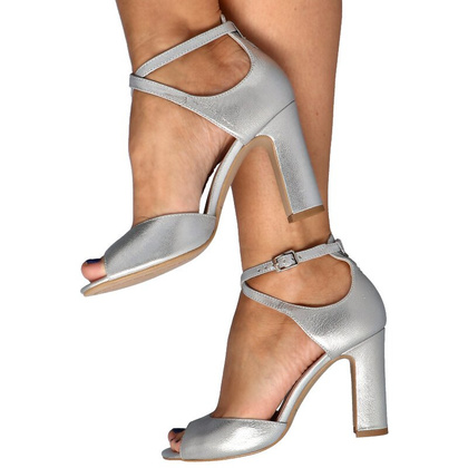 Sandałki na słupku - KOTYL 5915 SREBRNE