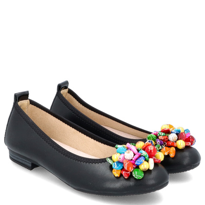 Skórzane baleriny z ozdobą - FILIPPO DP6159/24 CZARNE