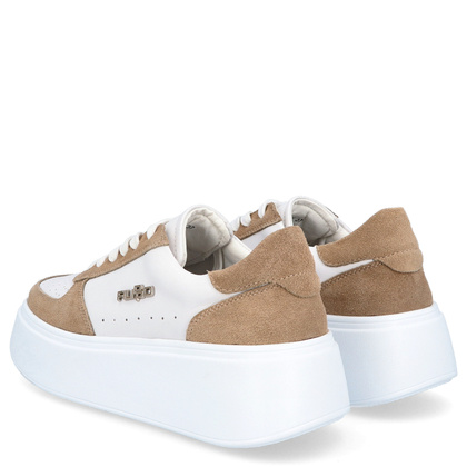 Skórzane sneakersy damskie - FILIPPO DP6047/24 BIAŁO-BEŻOWE