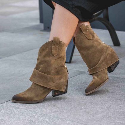 Kowbojki z wywijaną cholewką - CHEBELLO 4594 BRĄZOWE