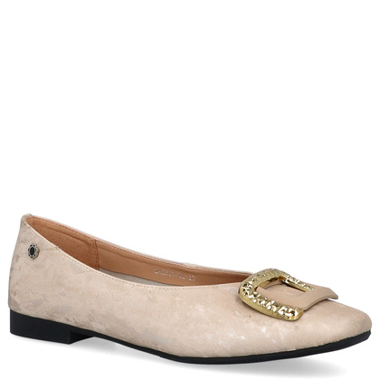 Skórzane baleriny z ozdobą - TUFFONI 2425019LL BEŻOWE