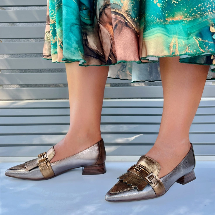 Skórzane czółenka HISPANITAS CHI243573 stare złoto – eleganckie buty na Sylwestra bez obcasów