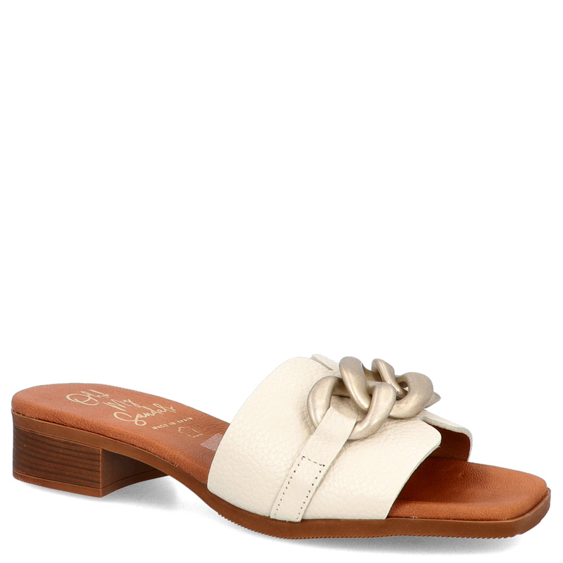 Skórzane klapki z ozdobą - OH! MY SANDALS 5348 BEŻOWE