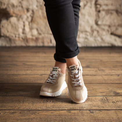Hiszpańskie sneakersy premium - WONDERS A-2495 BEŻOWE