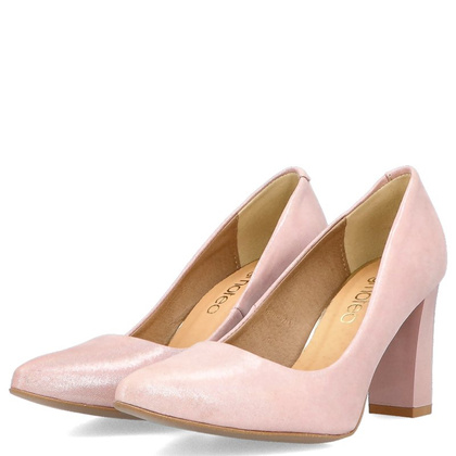 Czółenka ślubne ze skóry - TYMOTEO LAND RÓŻOWE