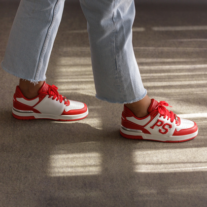 Sneakersy premium unisex - PLEIN SPORT SAES-USC0737 CZERWONO-BIAŁE