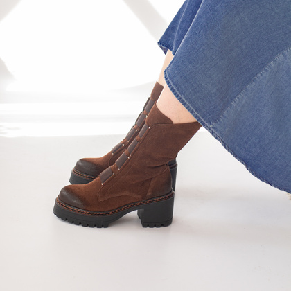 Wysokie workery ze skóry - TYMOTEO 2163/2 BRĄZOWE