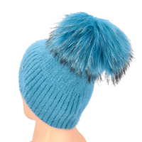 Czapka damska z pomponem - RABIONEK AN23.06PNJ TURKUSOWA