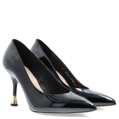 Eleganckie szpilki ze skóry lakierowanej - KOTYL 8517 CZARNE