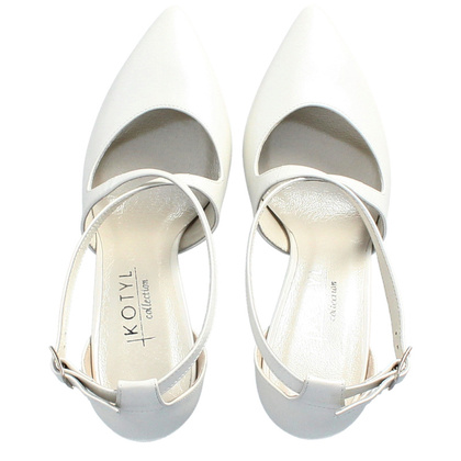 Ślubne szpilki z paskami - KOTYL 7317 BIAŁE PERŁOWE