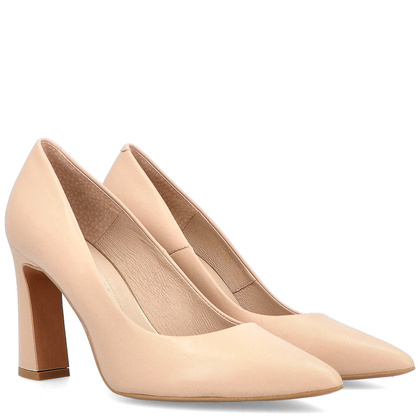 Czółenka na designerskim slupku - BRAVO MODA 0063 BEŻ