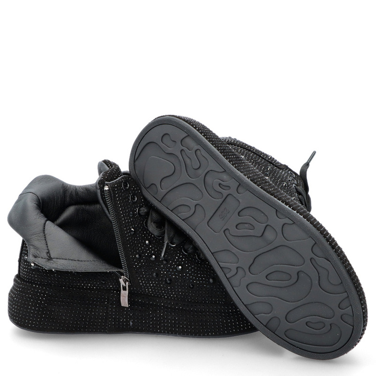 Błyszczące wysokie sneakersy damskie  - TYMOTEO LOVE 04 CZARNE