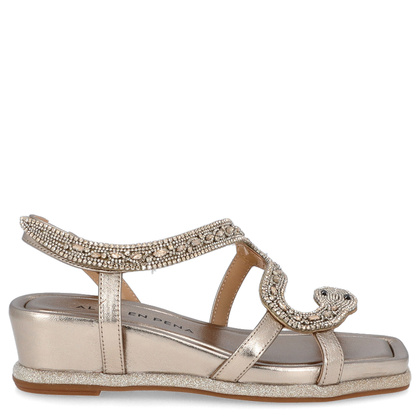 Eleganckie hiszpańskie sandały na niskim koturnie - ALMA EN PENA V240736 STARE ZŁOTO