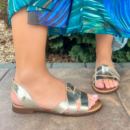 Płaskie sandały skórzane - LEMAR 40185 ZŁOTE