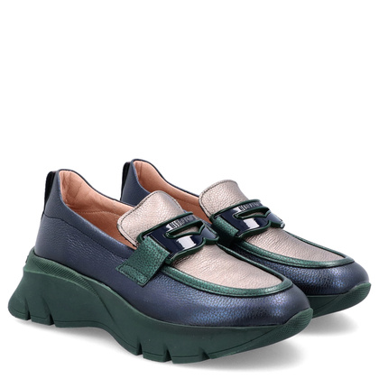 Sportowe mokasyny z ozdobą - HISPANITAS CHI243631 GRANATOWO-ZIELONE