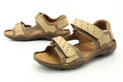 Męskie skórzane sandały - KENT 295 BRĄZOWE