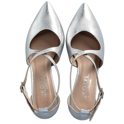 Buty ślubne na niskiej szpilce - KOTYL 5419 SREBRNE