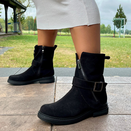 Płaskie botki ze skóry - TYMOTEO G1067 CZARNE