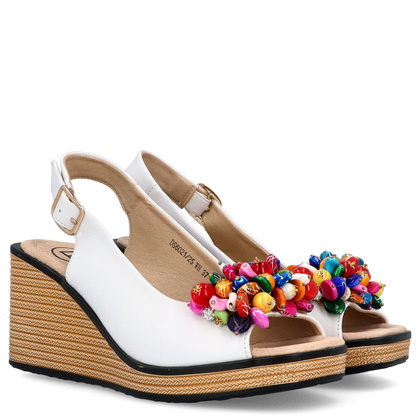 Skórzane sandały na koturnie - FILIPPO DS6021/25 BIAŁE