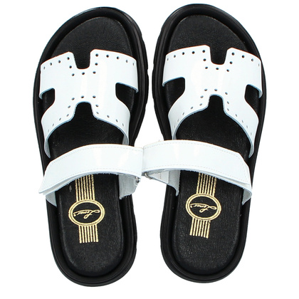 Skórzane klapki damskie - LEMAR 40440 BIAŁE