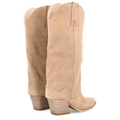 Wysokie kowbojki ze skóry - TYMOTEO L1057 BEŻOWE