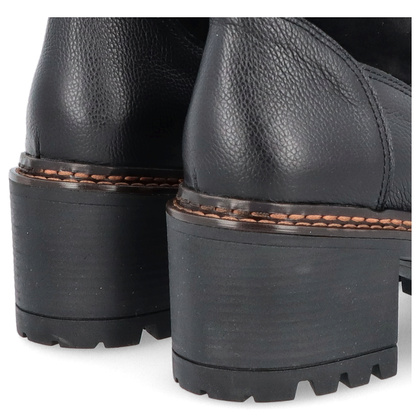 Skórzane botki na platformie - SIMEN 7197A CZARNY
