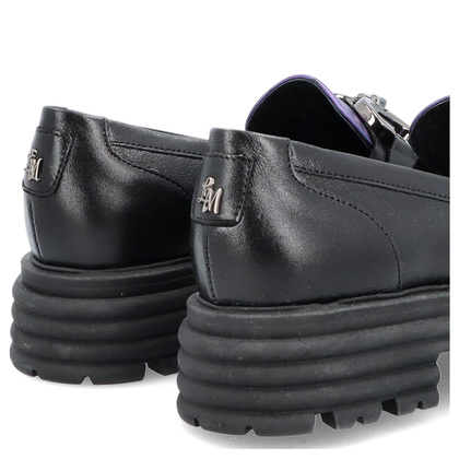 Skórzane mokasyny z ozdobą - LAURA MESSI 2692 CZARNO-FIOLETOWE