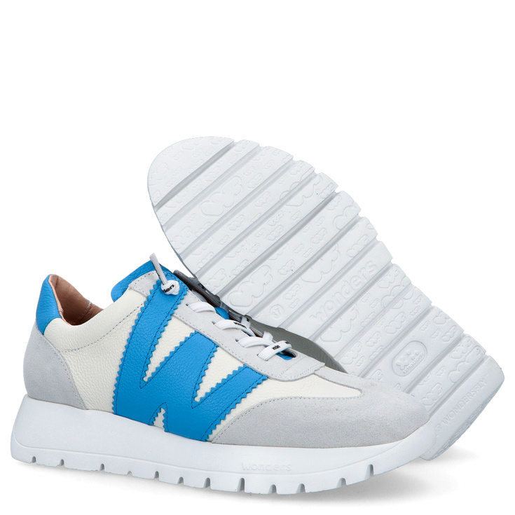 Hiszpańskie sneakersy premium - WONDERS A-2476 SZARO-NIEBIESKIE