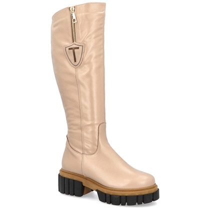 Modne skórzane kozaki - TYMOTEO M2011 BEŻOWE