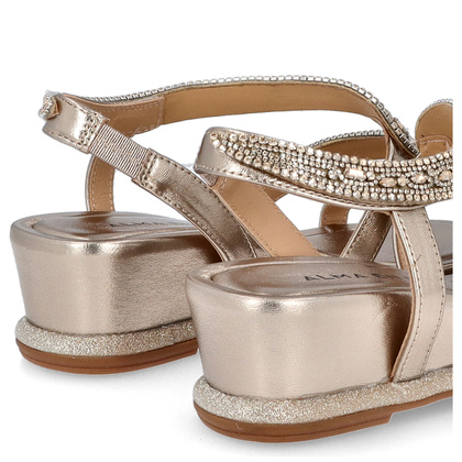 Eleganckie hiszpańskie sandały na niskim koturnie - ALMA EN PENA V240736 STARE ZŁOTO