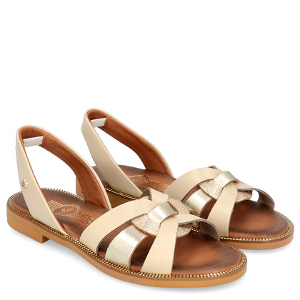 Wygodne sandały skórzane - LEMAR 40382 BEŻOWE