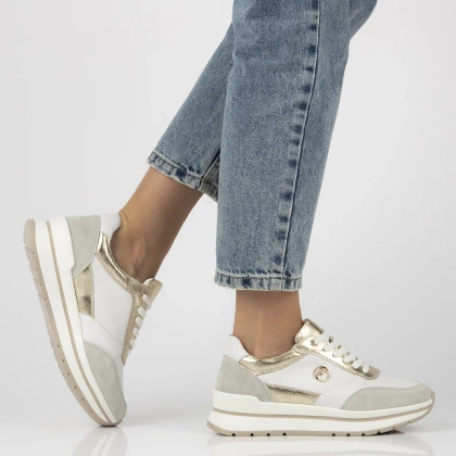Skórzane sneakersy damskie - FILIPPO DP6858/25 BIAŁO-ZŁOTE