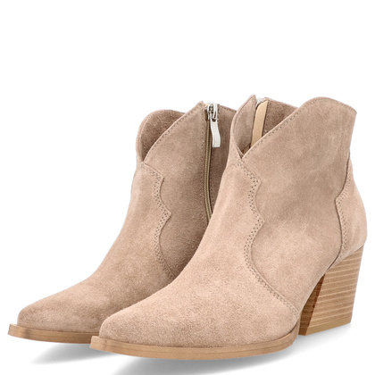 Krótkie kowbojki ze skóry - TYMOTEO G1074 BEŻOWE