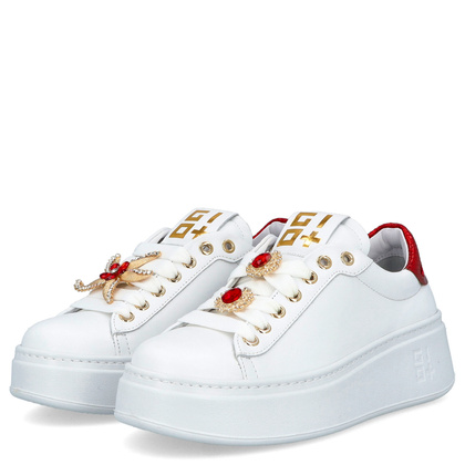Sneakersy skórzane premium - GIO+ PIA300A BIAŁO-CZERWONE