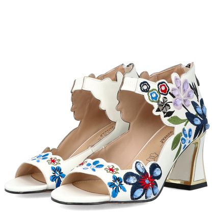 Sandały z kolorowymi kryształkami - SCAVIOLA S-194 BIAŁE