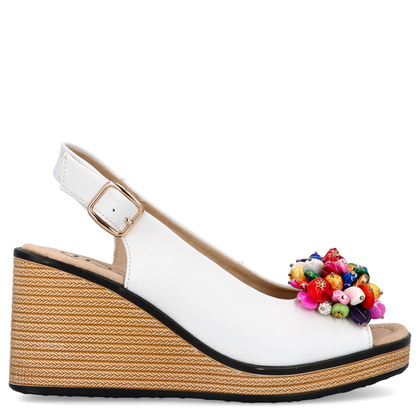 Skórzane sandały na koturnie - FILIPPO DS6021/25 BIAŁE