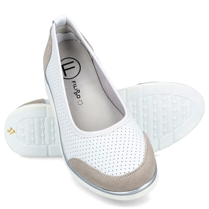 Lekkie ażurowe półbuty skórzane - FILIPPO DP4524/25 BIAŁE